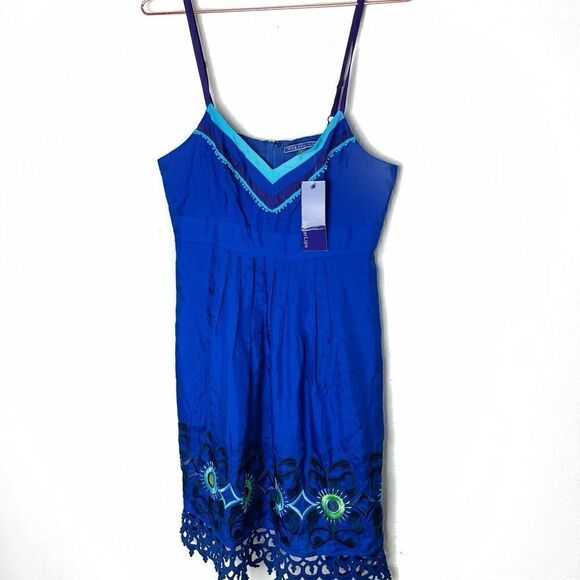 NWT Sugarlips Blue Embroidered Swing Dress Medium - Picture 1 of 6